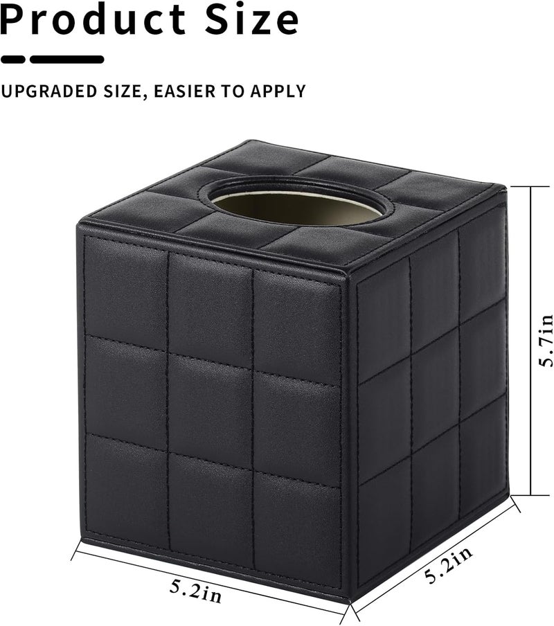 XNONE Tissue Box Cover Square Tissue Box Holder PU Leather Facial Organizer with Magnetic Bottom,Decorative Napkin Caddy for Vanity Dresser Night Stand Table Countertop Home Office Car,Black - Image 3